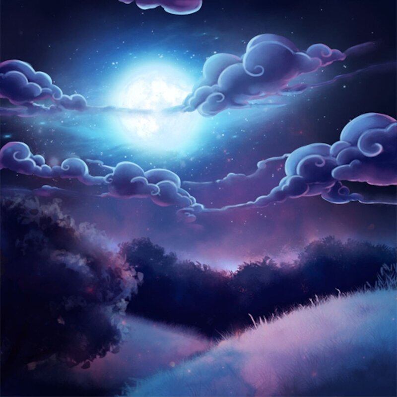 Moonlit Night Sky — Blue, Serene, Digital Art