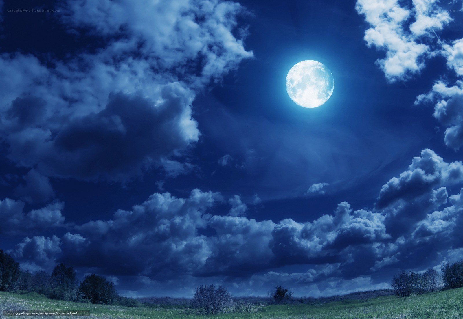 Moonlit night sky with clouds