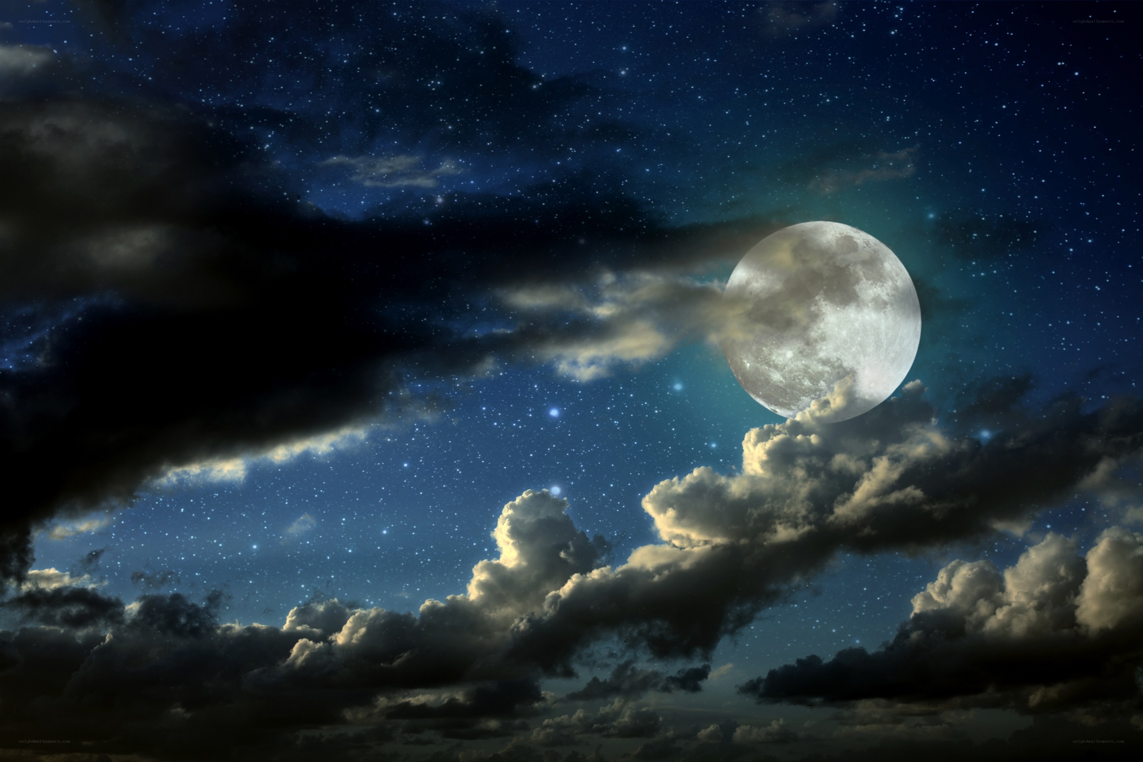 Moonlit night sky with clouds