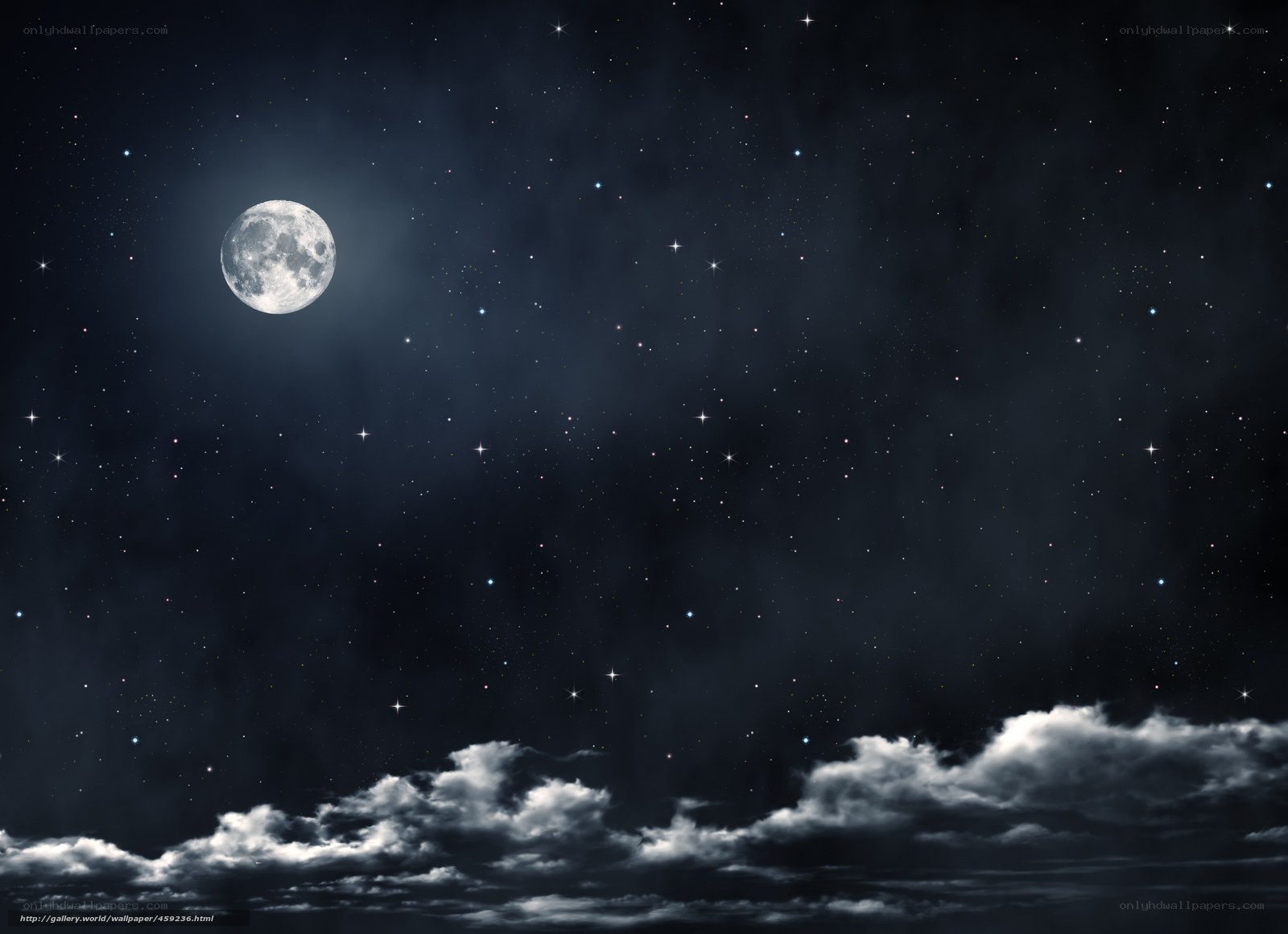 Moonlit night sky with stars
