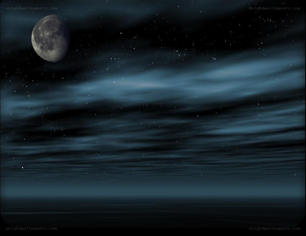 Moonlit night sky with stars
