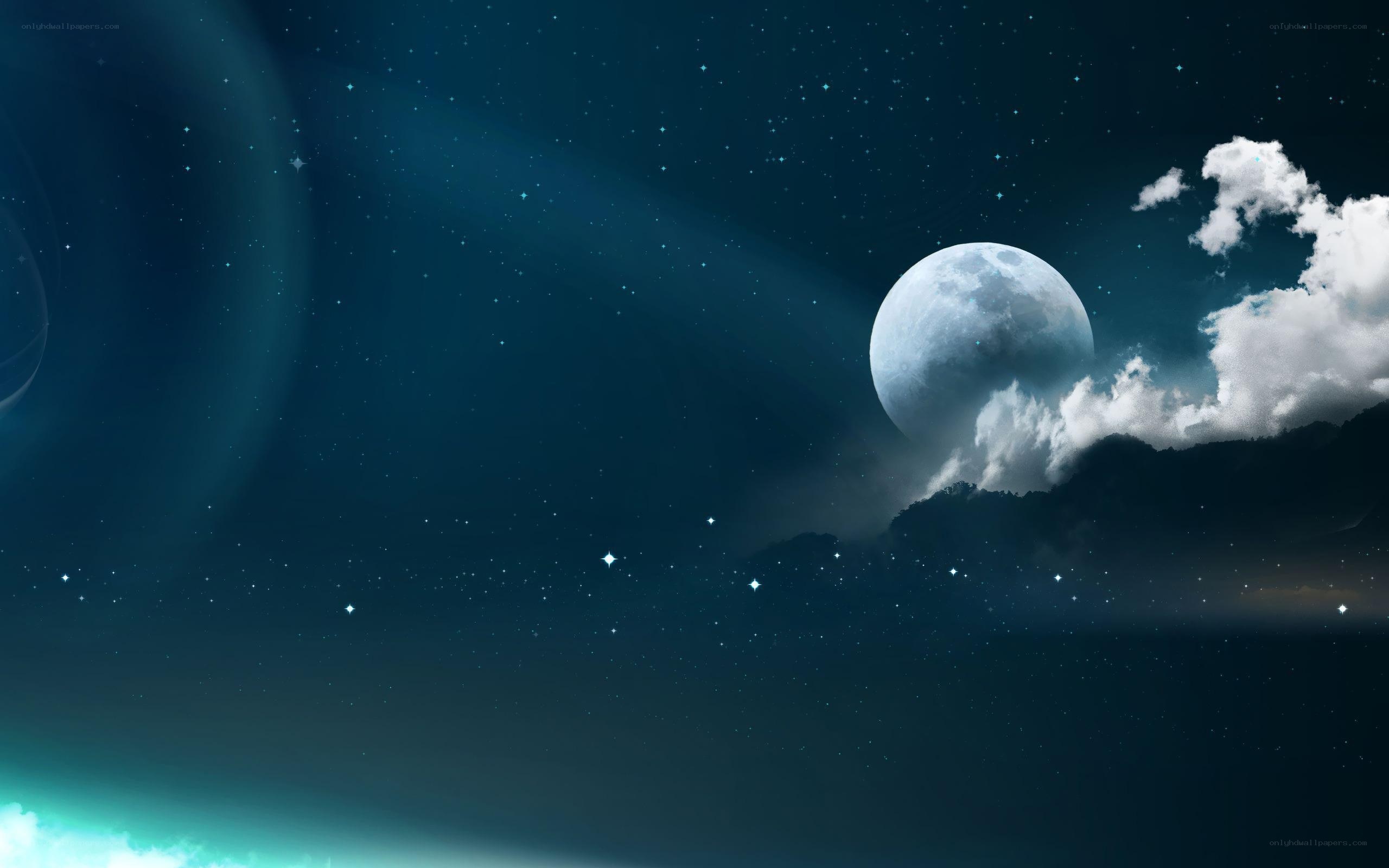 Moonlit night sky with stars