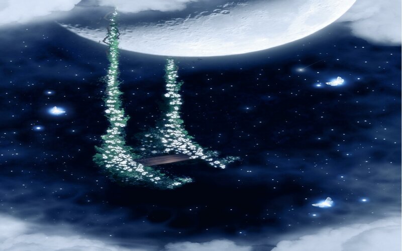 moonlit night with glowing trees