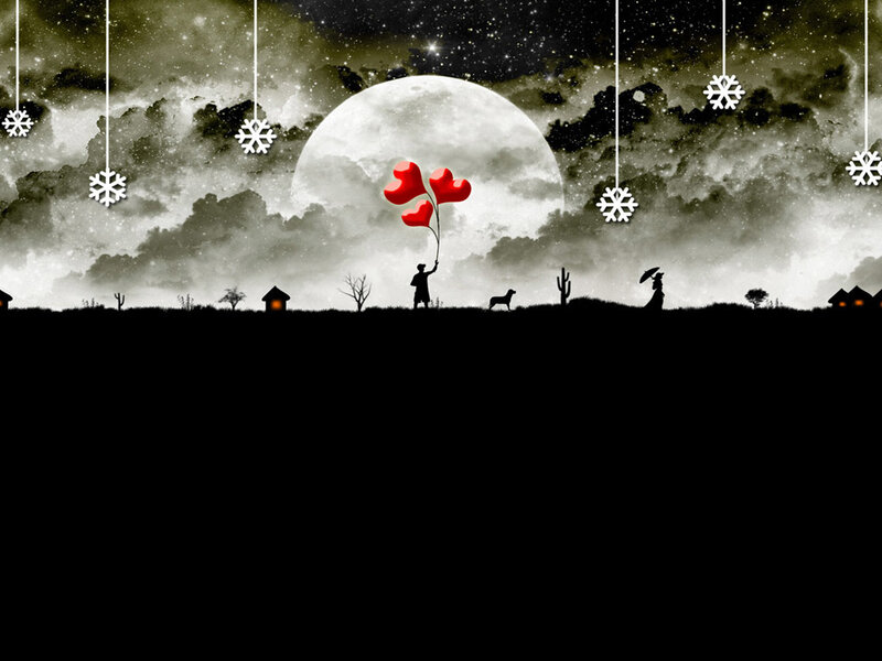 Moonlit night with heart balloons