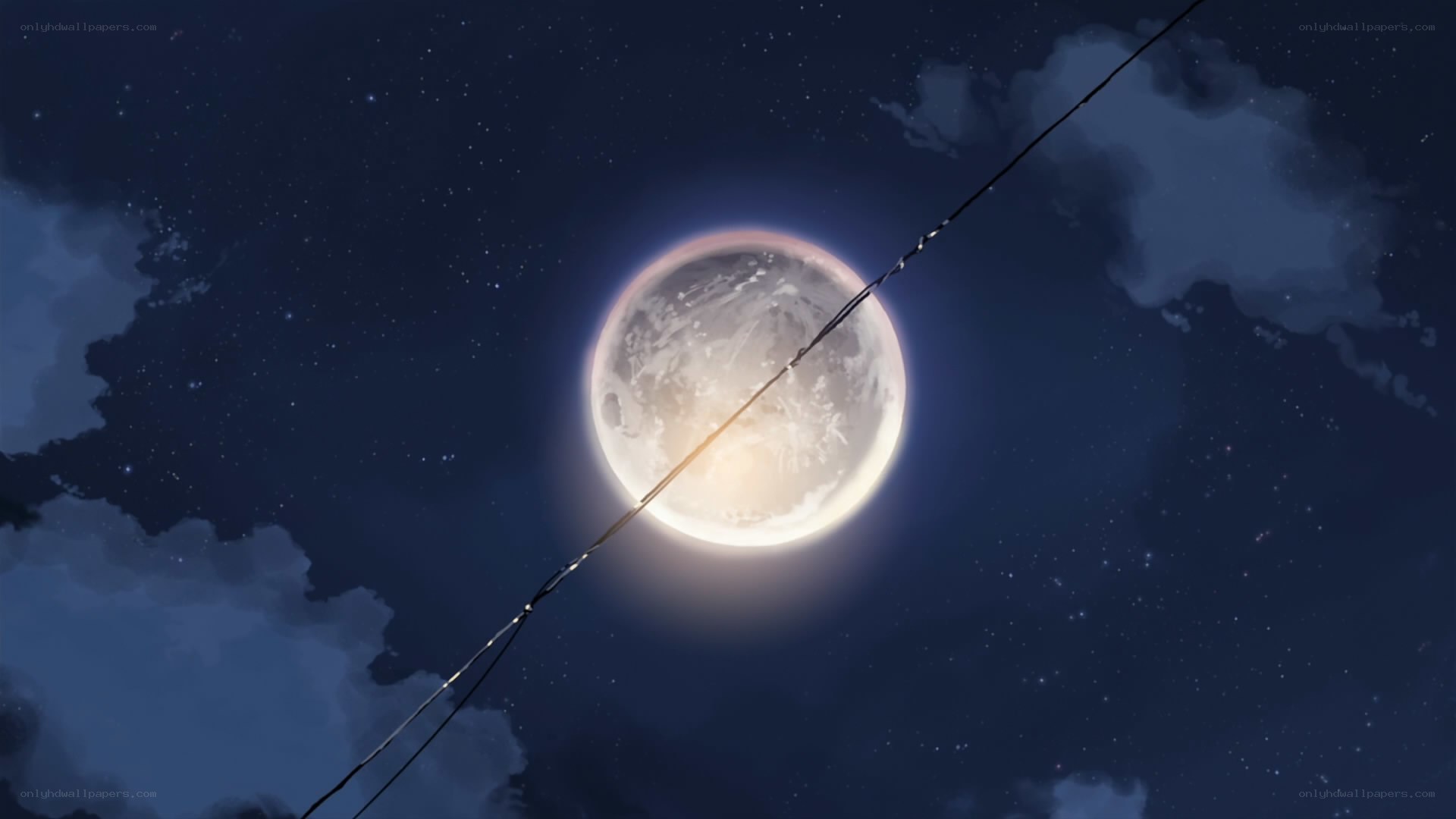 Moonlit night with power lines
