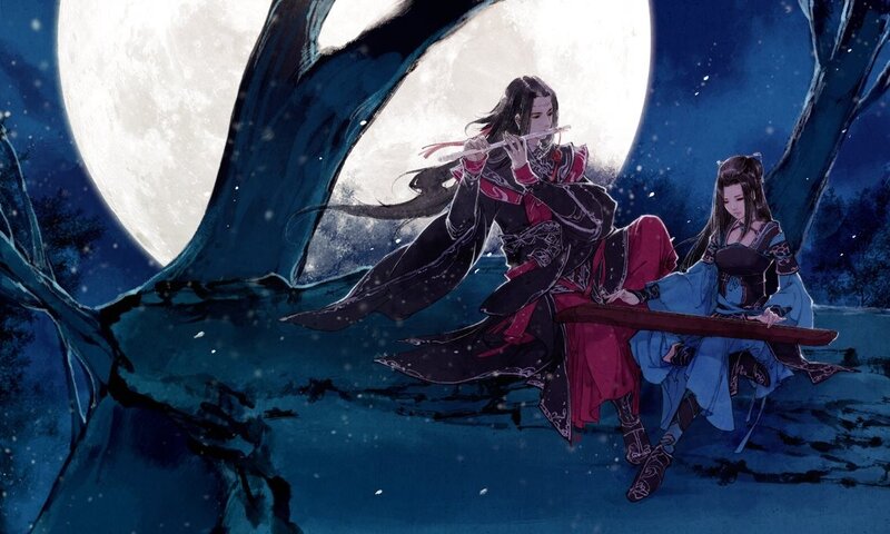 Moonlit night with two figures