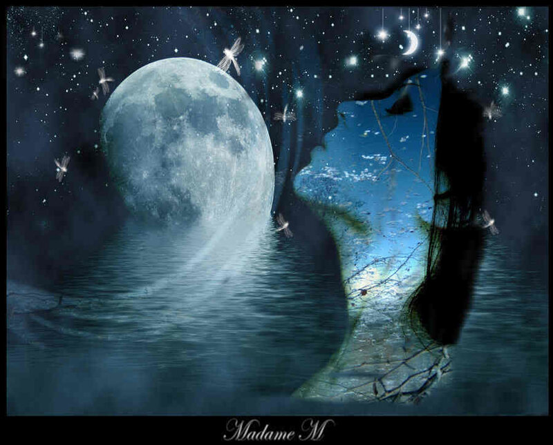 moonlit night with woman's silhouette