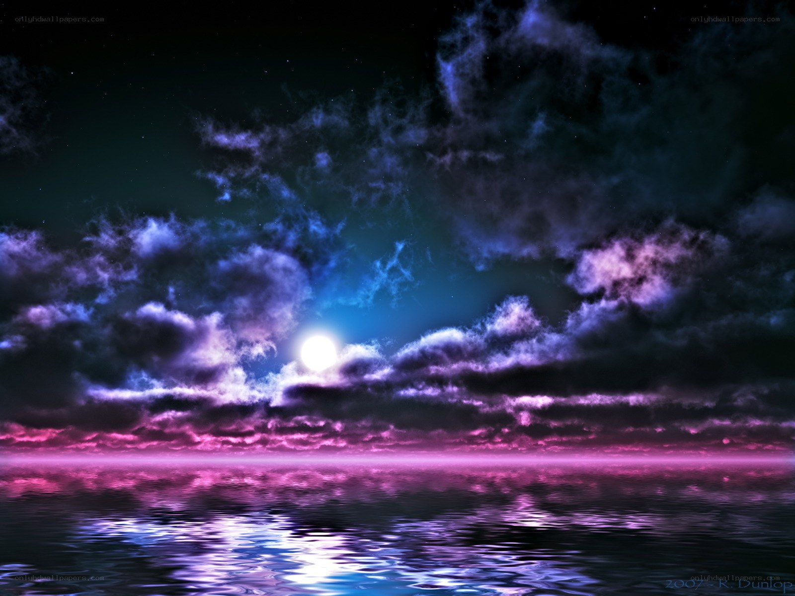 Moonlit ocean at night
