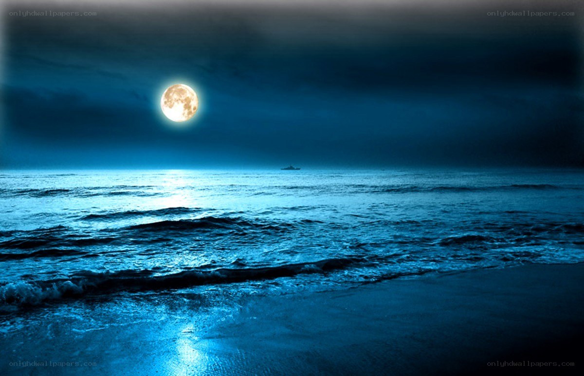 Moonlit ocean at night