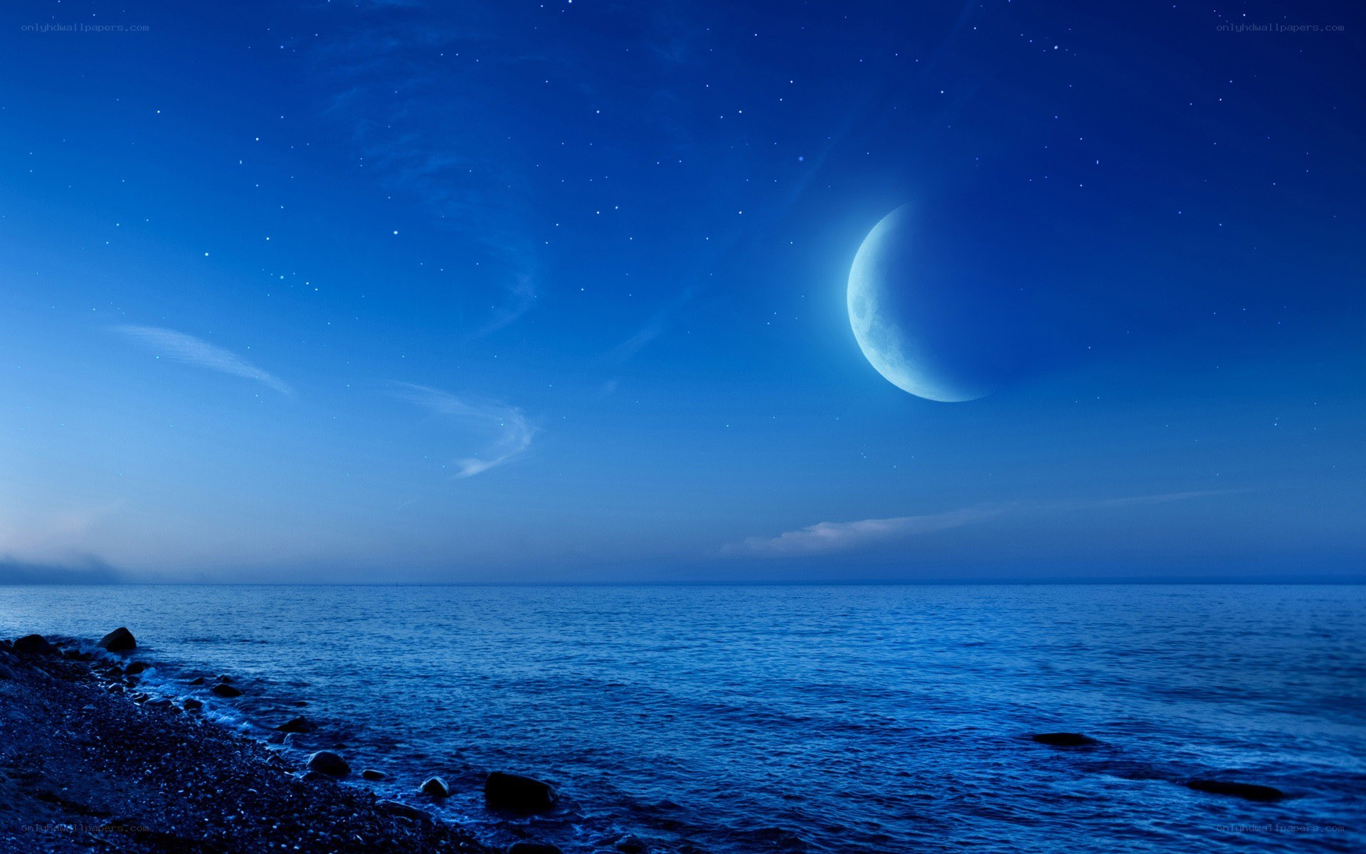 Moonlit ocean at night