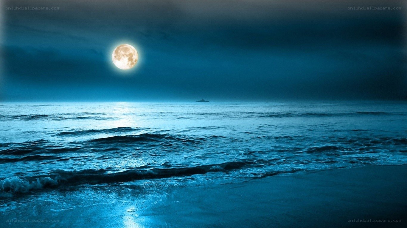Moonlit ocean at night