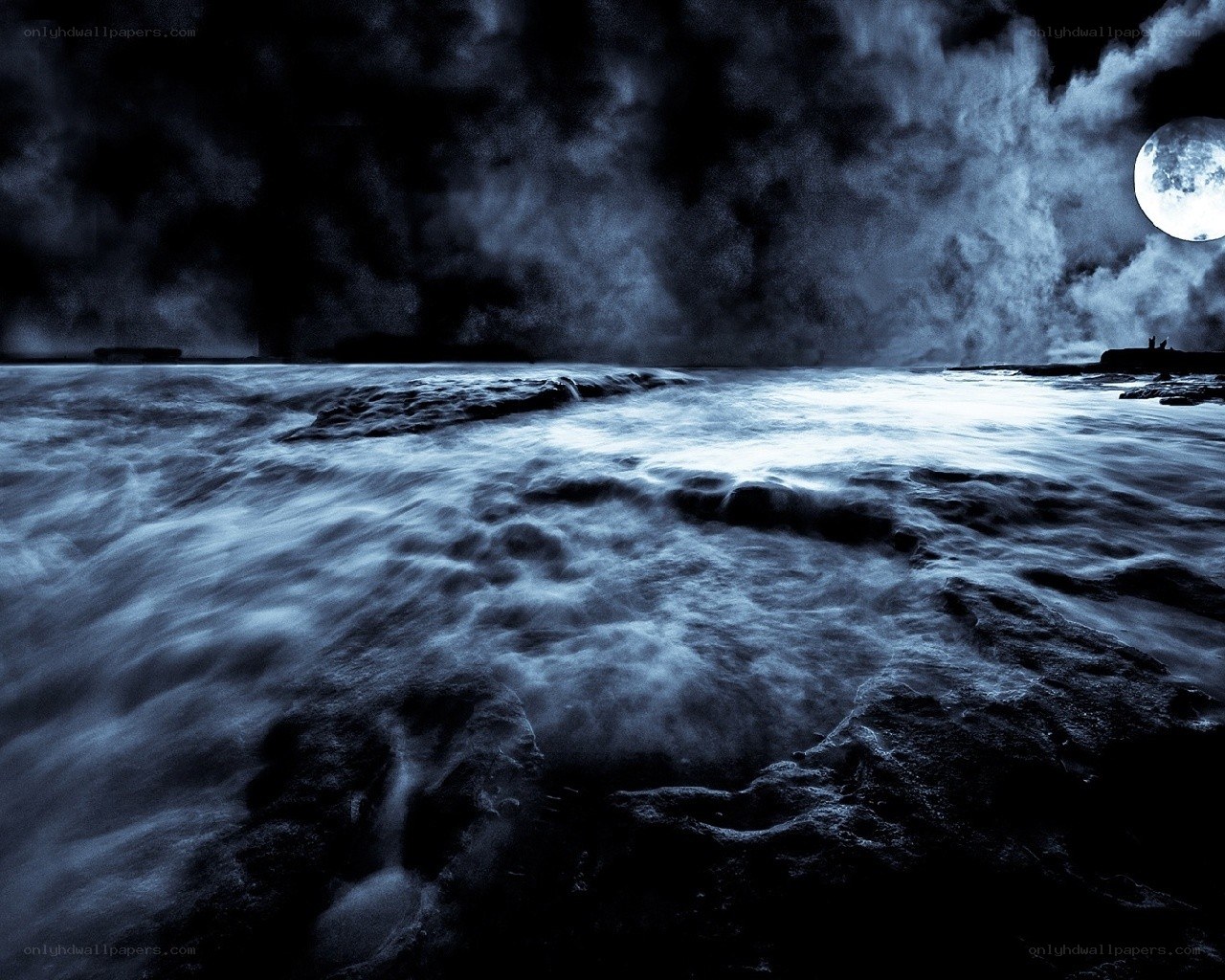 Moonlit ocean at night