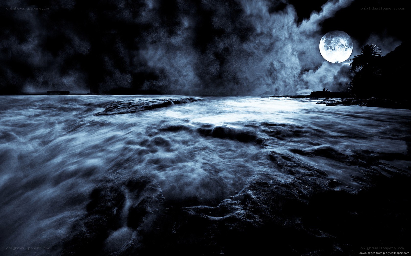 Moonlit ocean at night
