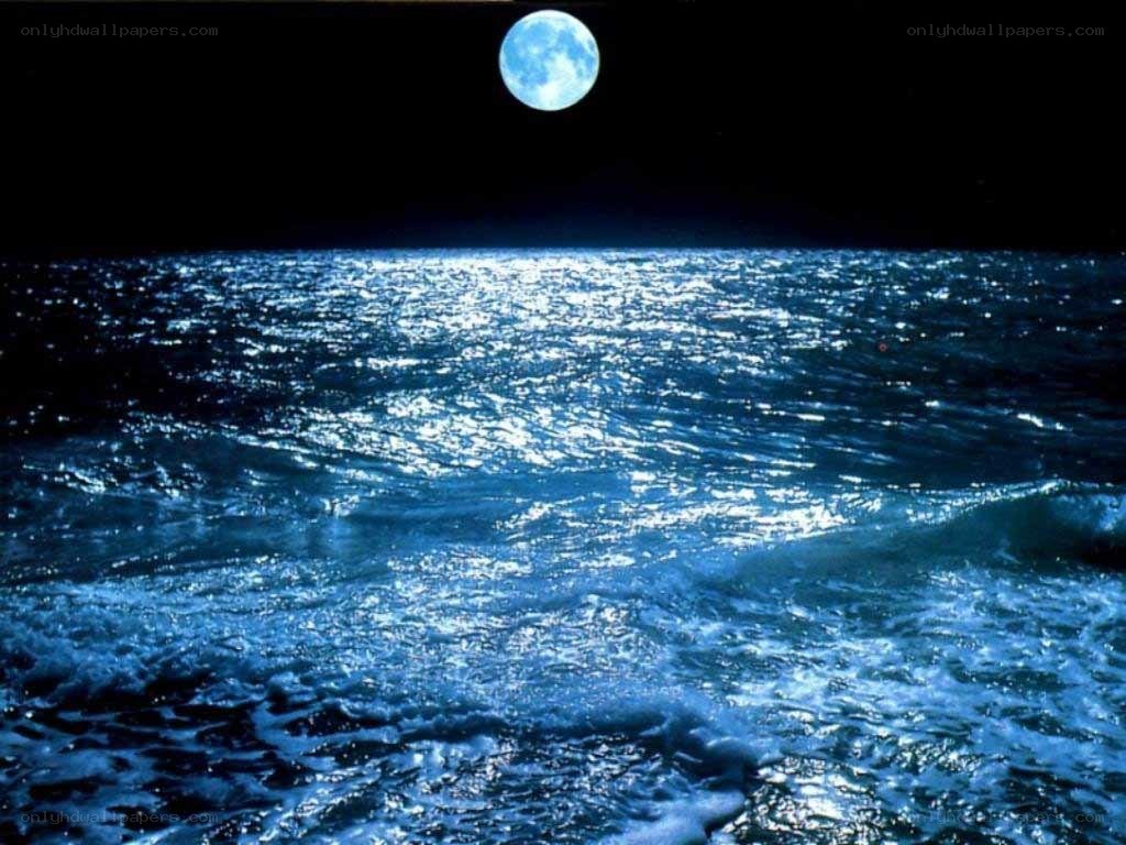 Moonlit ocean at night