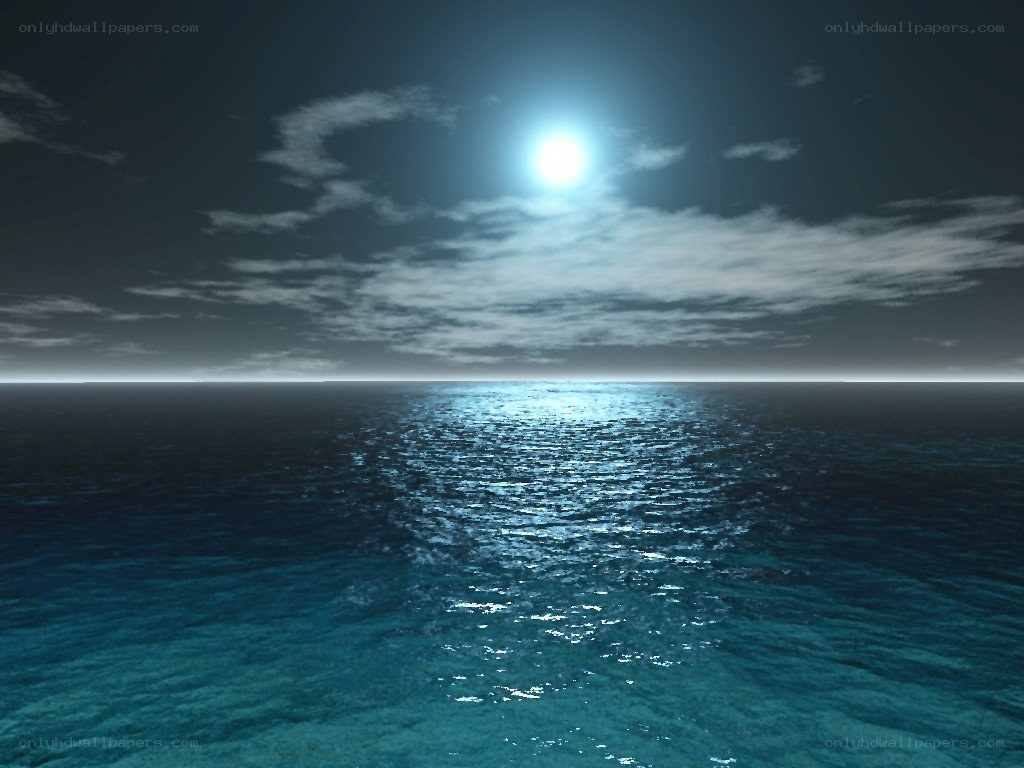 Moonlit ocean at night