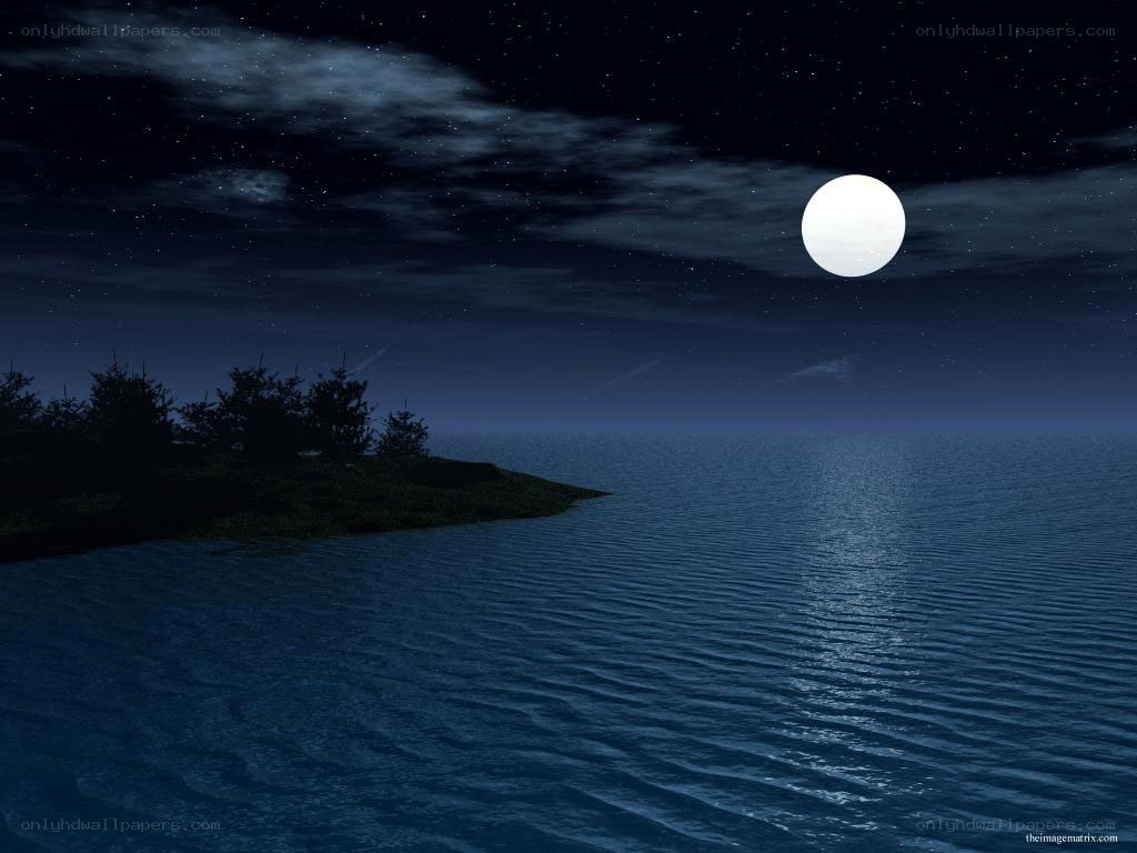 Moonlit ocean at night