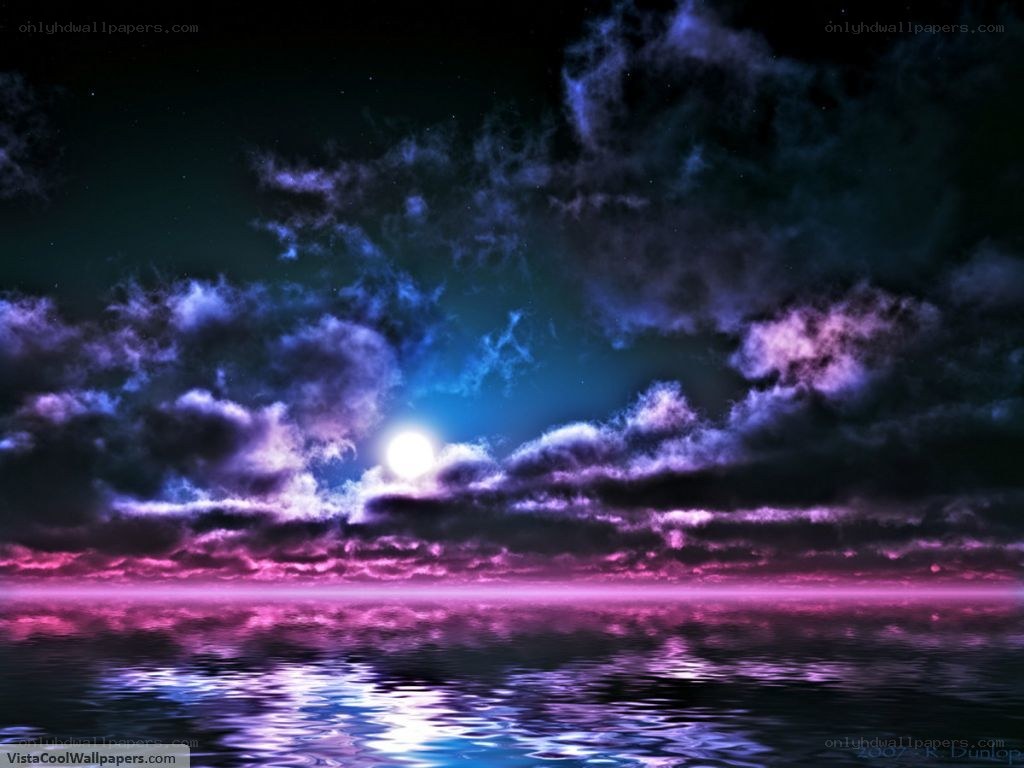 Moonlit ocean at night