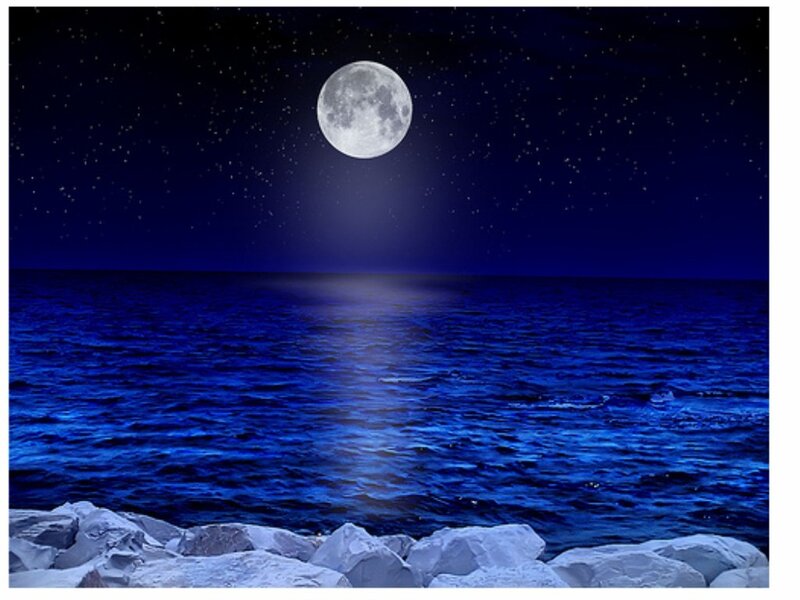 Moonlit ocean at night