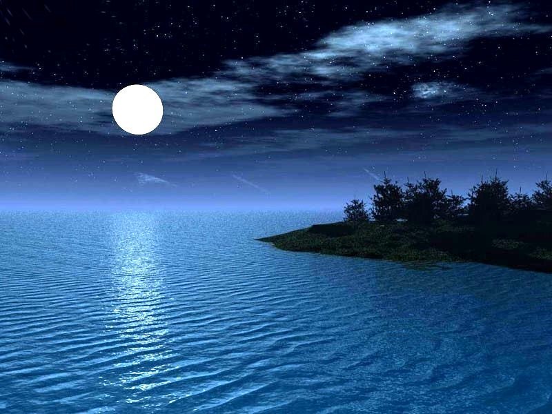 Moonlit ocean at night