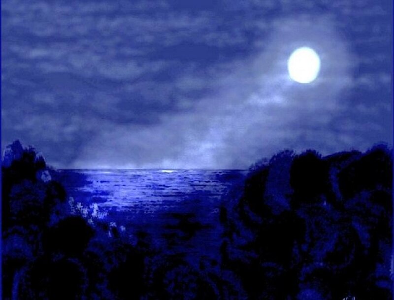Moonlit ocean at night