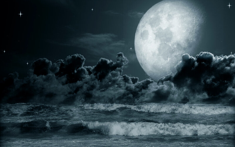 Moonlit ocean at night