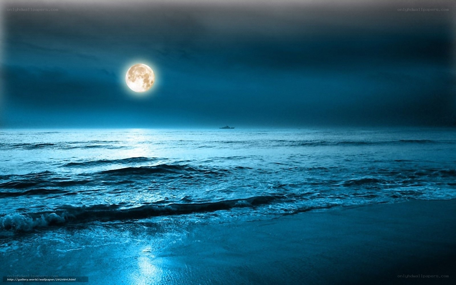 Moonlit ocean at night