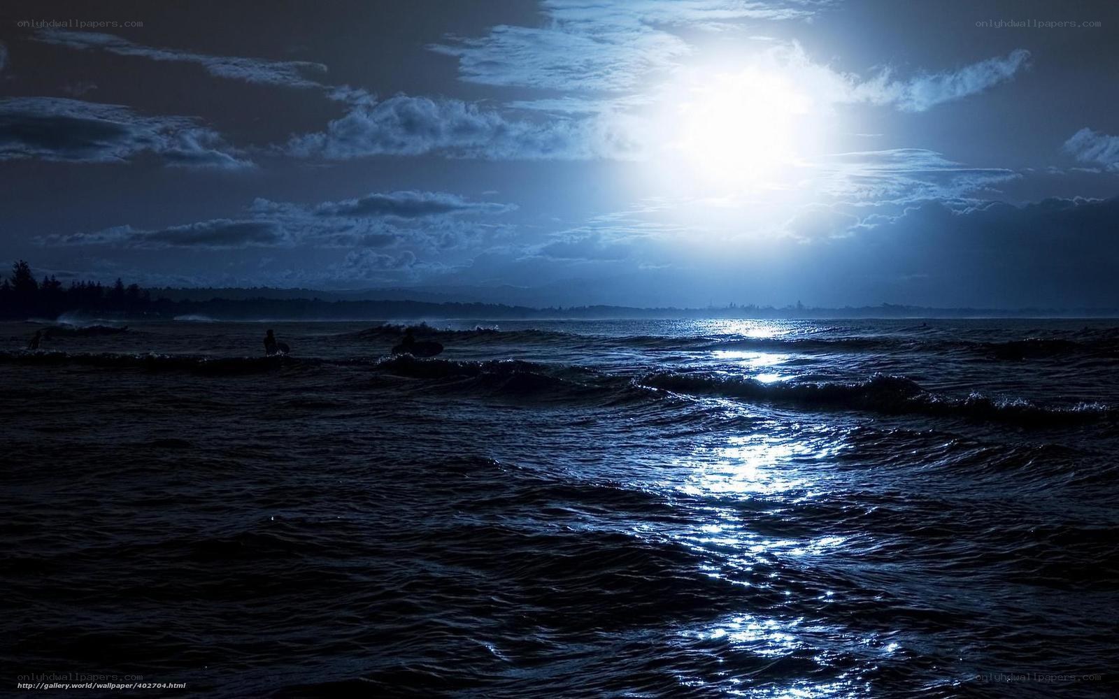 Moonlit ocean at night