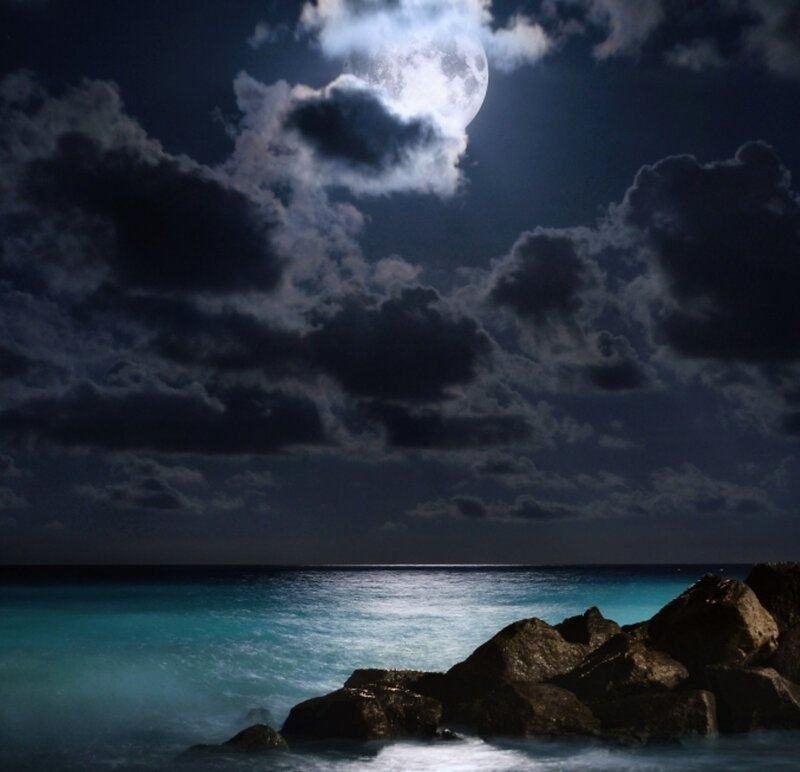 Moonlit Ocean at Night — Blue, Dramatic