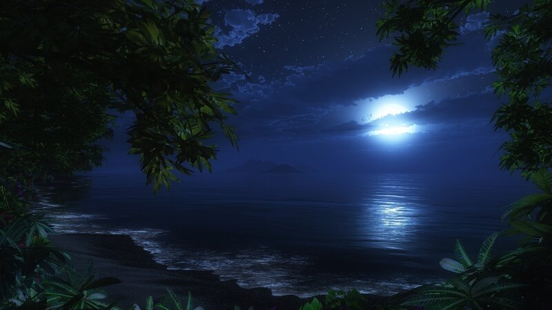 Moonlit Ocean at Night — Blue, Serene, Digital Art