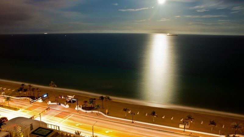 Moonlit Ocean at Night — Blue, Serene, Photograph, Beach