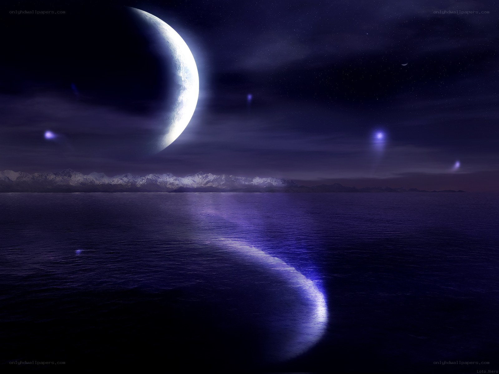 Moonlit ocean landscape