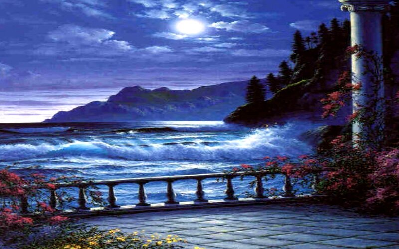 Moonlit Ocean View — Blue