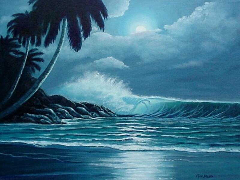 Moonlit Ocean Wave at Night