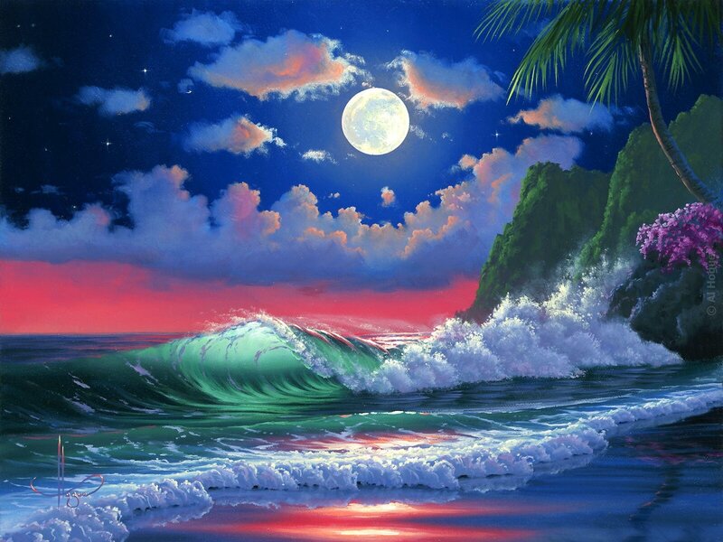 Moonlit Ocean Wave Scene