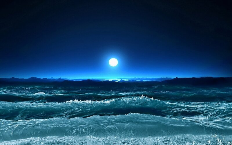 Moonlit ocean waves
