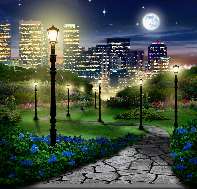 Moonlit Park Path — Green