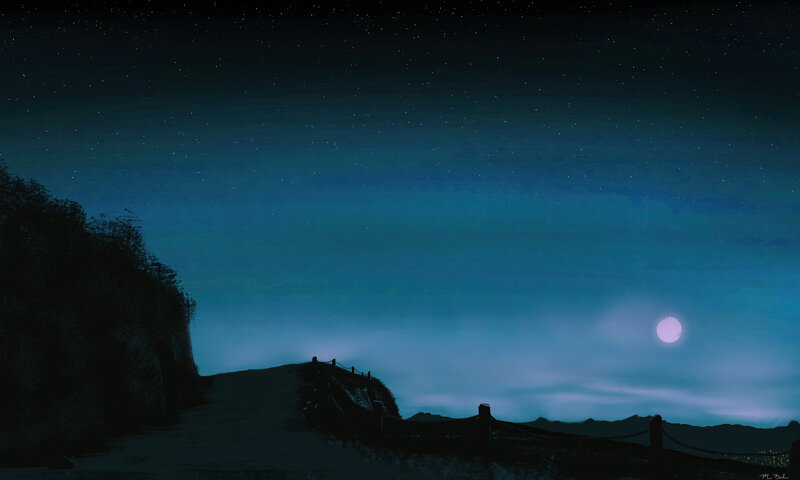 Moonlit Path at Night — Blue, Serene