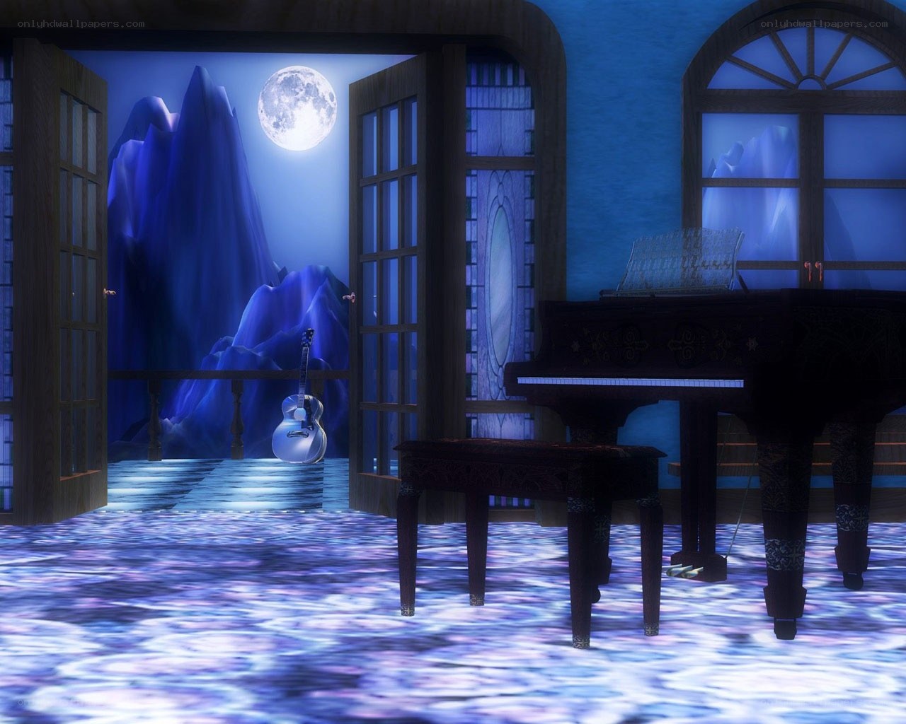 Moonlit piano room