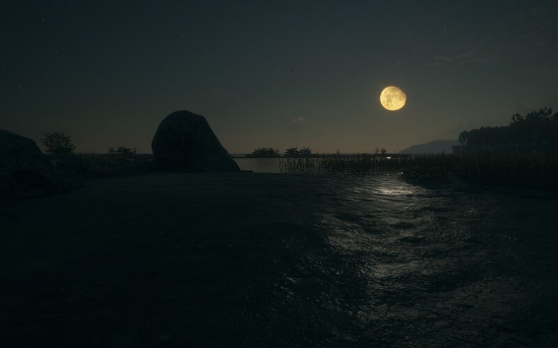Moonlit River at Night — Black