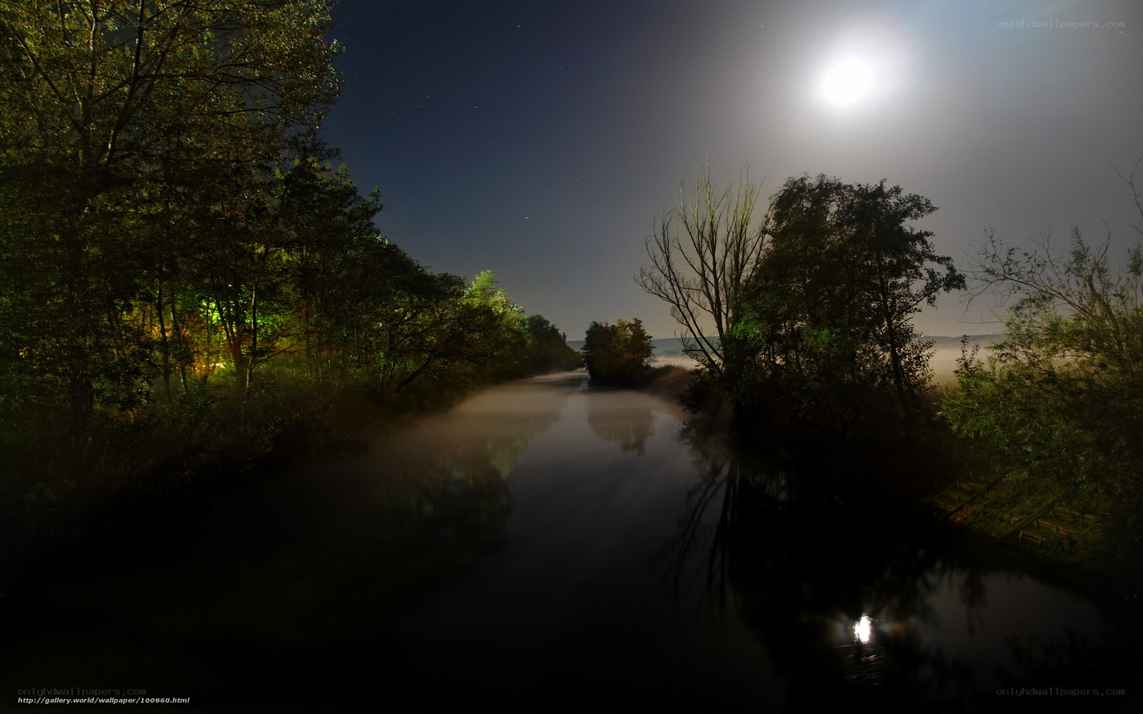 Moonlit river at night