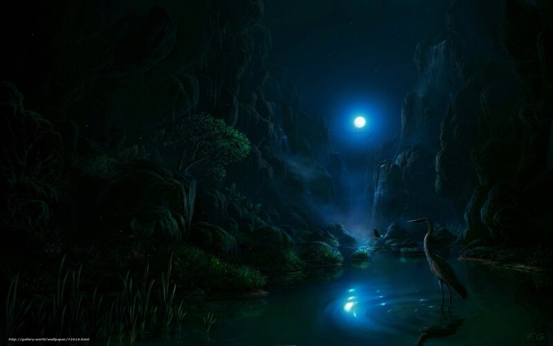 Moonlit river in a canyon