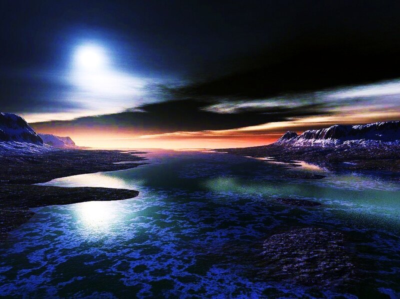 Moonlit river landscape