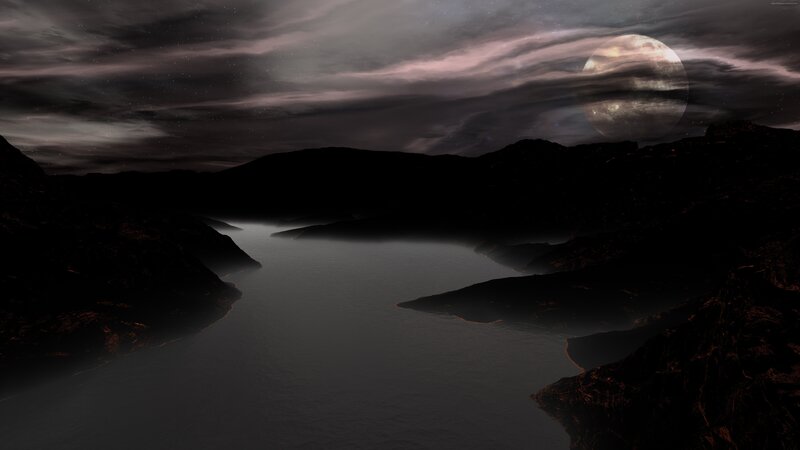 Moonlit River Valley — Black