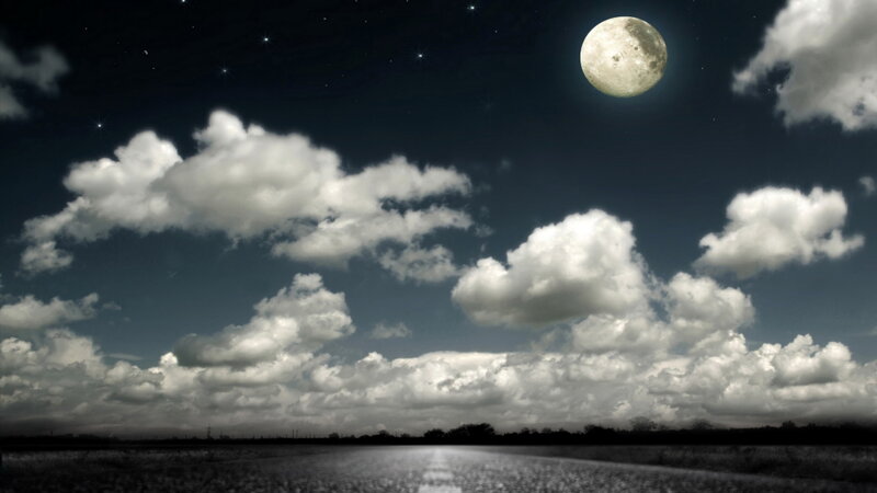 Moonlit Road at Night — Black