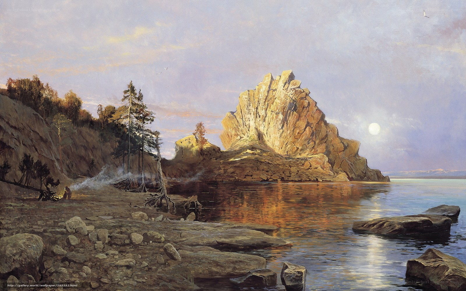 Moonlit Rock by the Lake