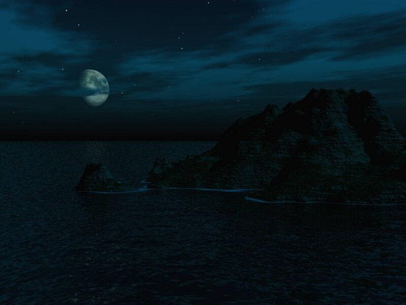 Moonlit Rocky Island