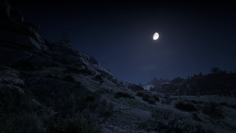 Moonlit Rocky Landscape — Blue