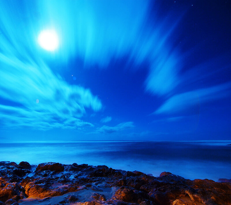 Moonlit Rocky Shore — Blue