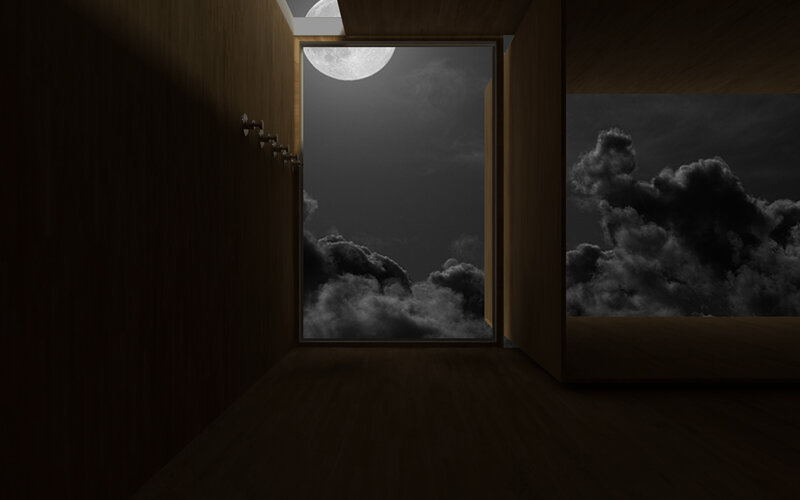Moonlit room with clouds