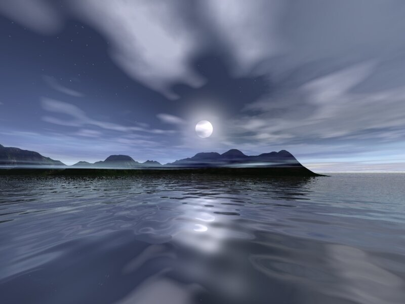 Moonlit Sea and Mountains — Blue